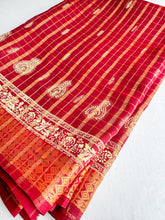 Load image into Gallery viewer, Deep Red Gold Cotton Sari