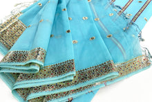 Load image into Gallery viewer, Bright Blue Tissue Silk Sari
