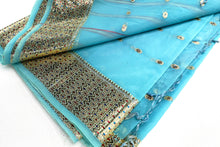 Load image into Gallery viewer, Bright Blue Tissue Silk Sari