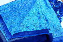 Load image into Gallery viewer, Botanical Blue Silk Sari