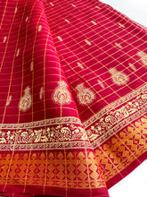 Load image into Gallery viewer, Deep Red Gold Cotton Sari
