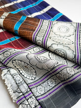 Load image into Gallery viewer, Charcoal and Teal Cotton Sari
