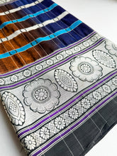 Load image into Gallery viewer, Charcoal and Teal Cotton Sari
