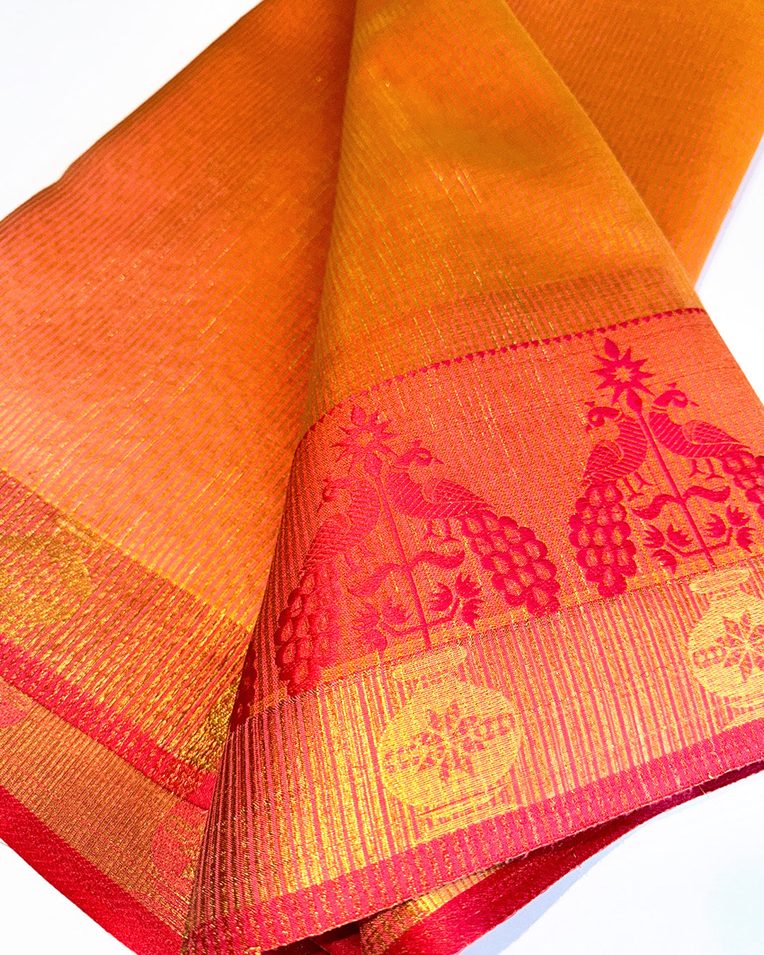 Coral Pink Peacock Sari