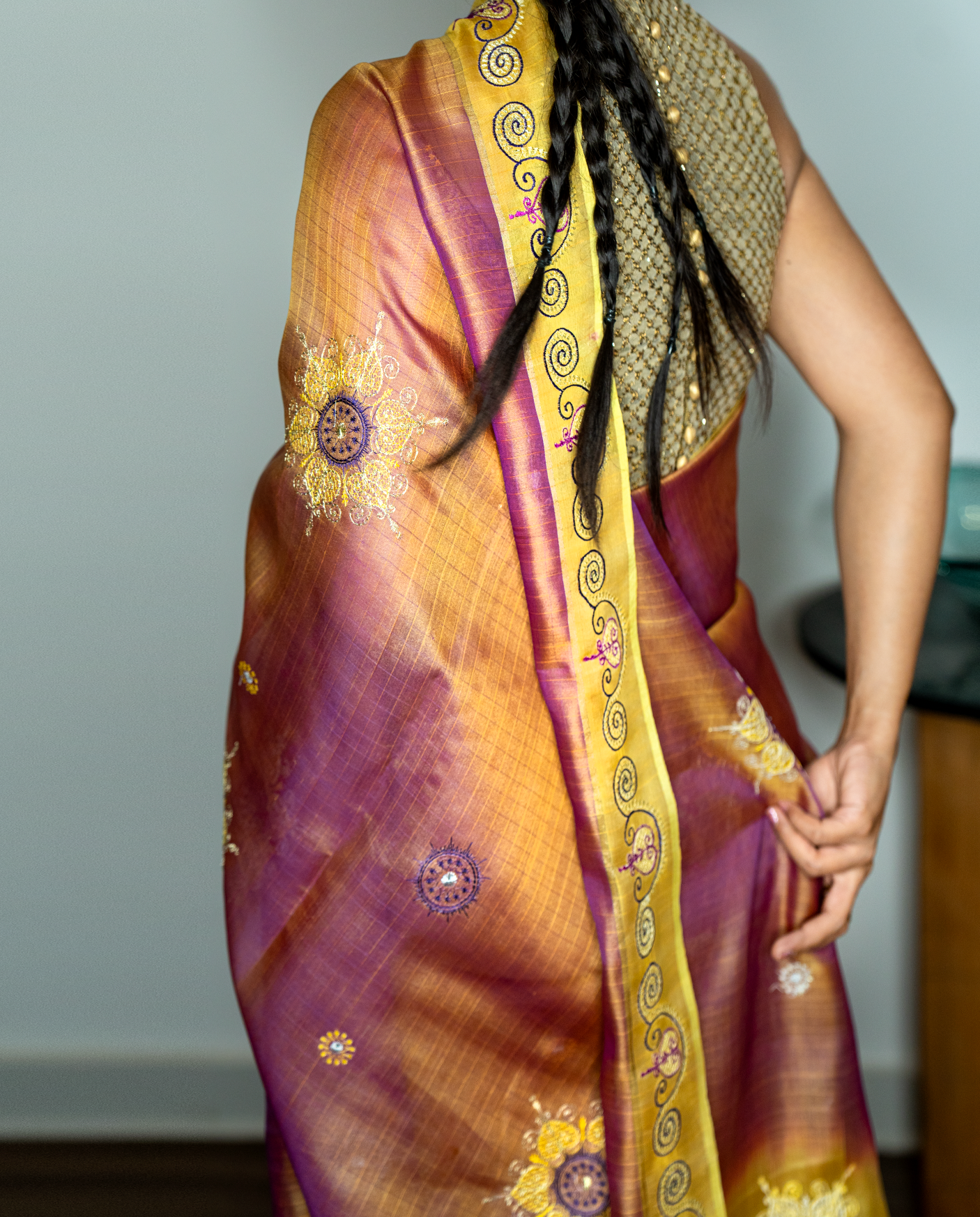 Midnight Marigold Sari