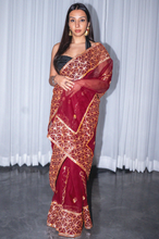 Load image into Gallery viewer, Deep Garnet Gotta Sari
