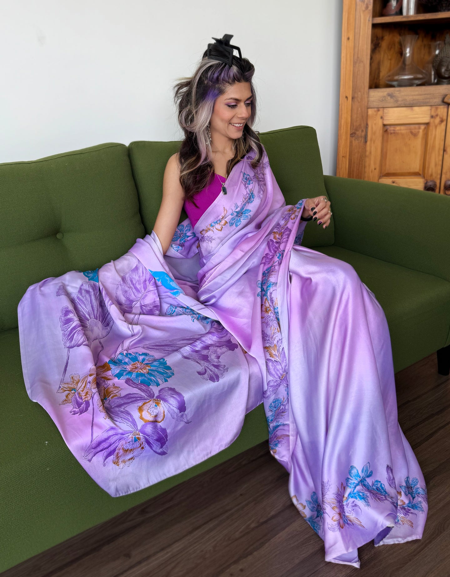Lilac Bloom Silk Sari