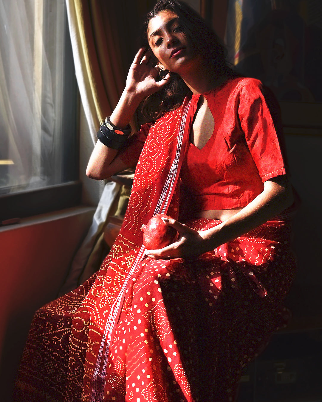 Red Seed Chunri Sari