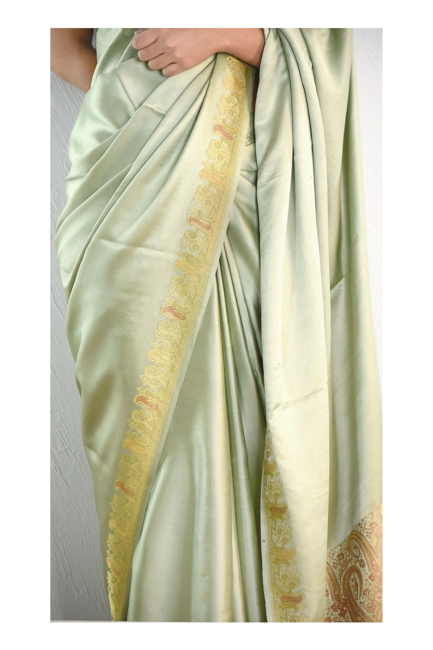 Light Moss Satin Silk Sari