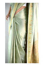 Load image into Gallery viewer, Light Moss Satin Silk Sari
