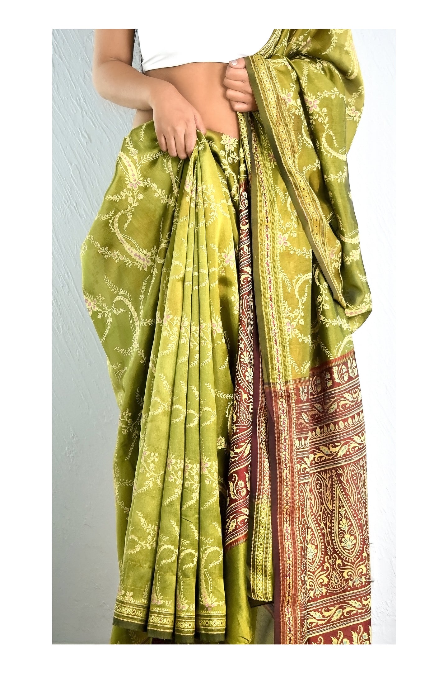 Pomelo Green Silk Sari