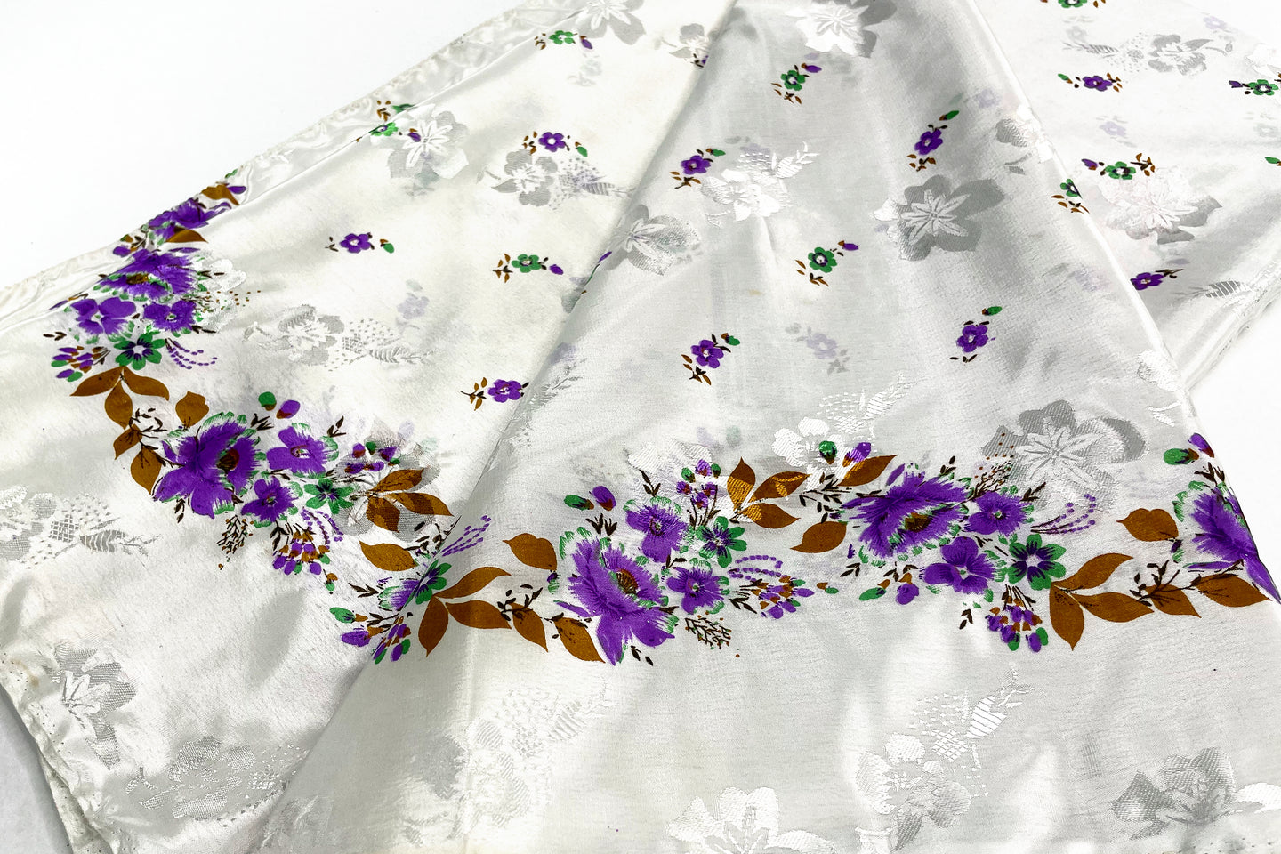 Misty White Printed Silk Sari